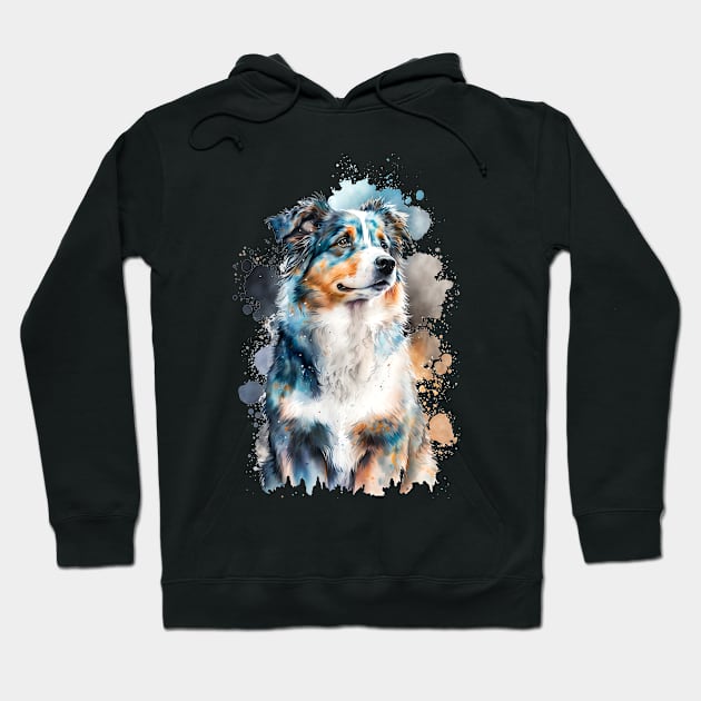 Colorful Australian Shepherd Watercolor Art Hoodie by doglovershirts